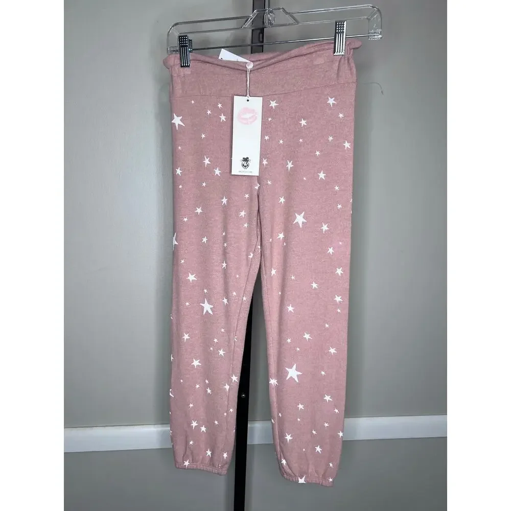 Wildfox Kids Star Print Lounge Set Pink White Stars Size M 7/8 NWT